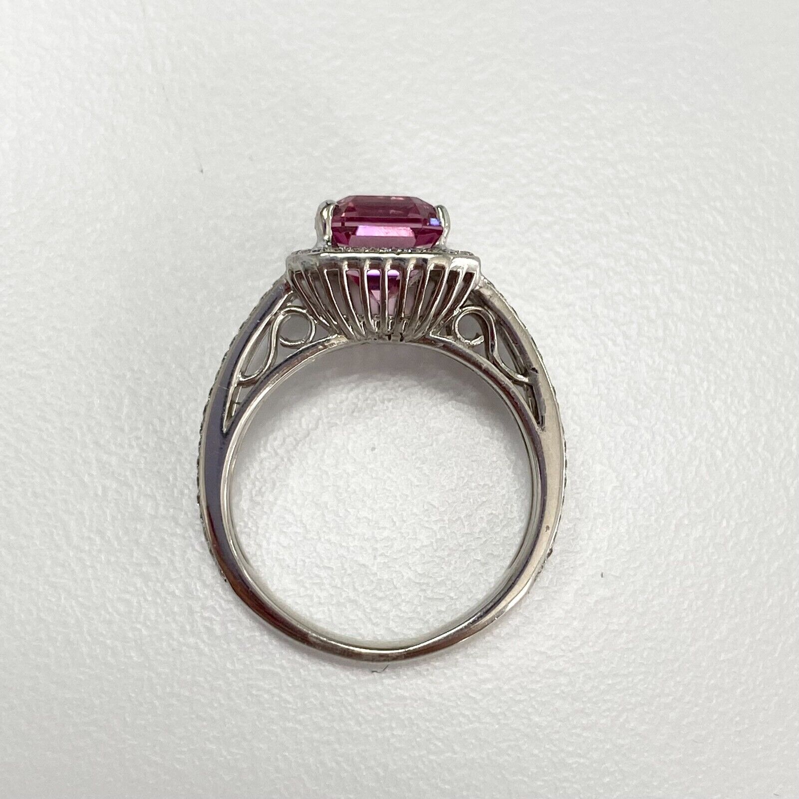 18k Gold Pink Spinel & Diamond Halo Split Shank Ring  5.75us