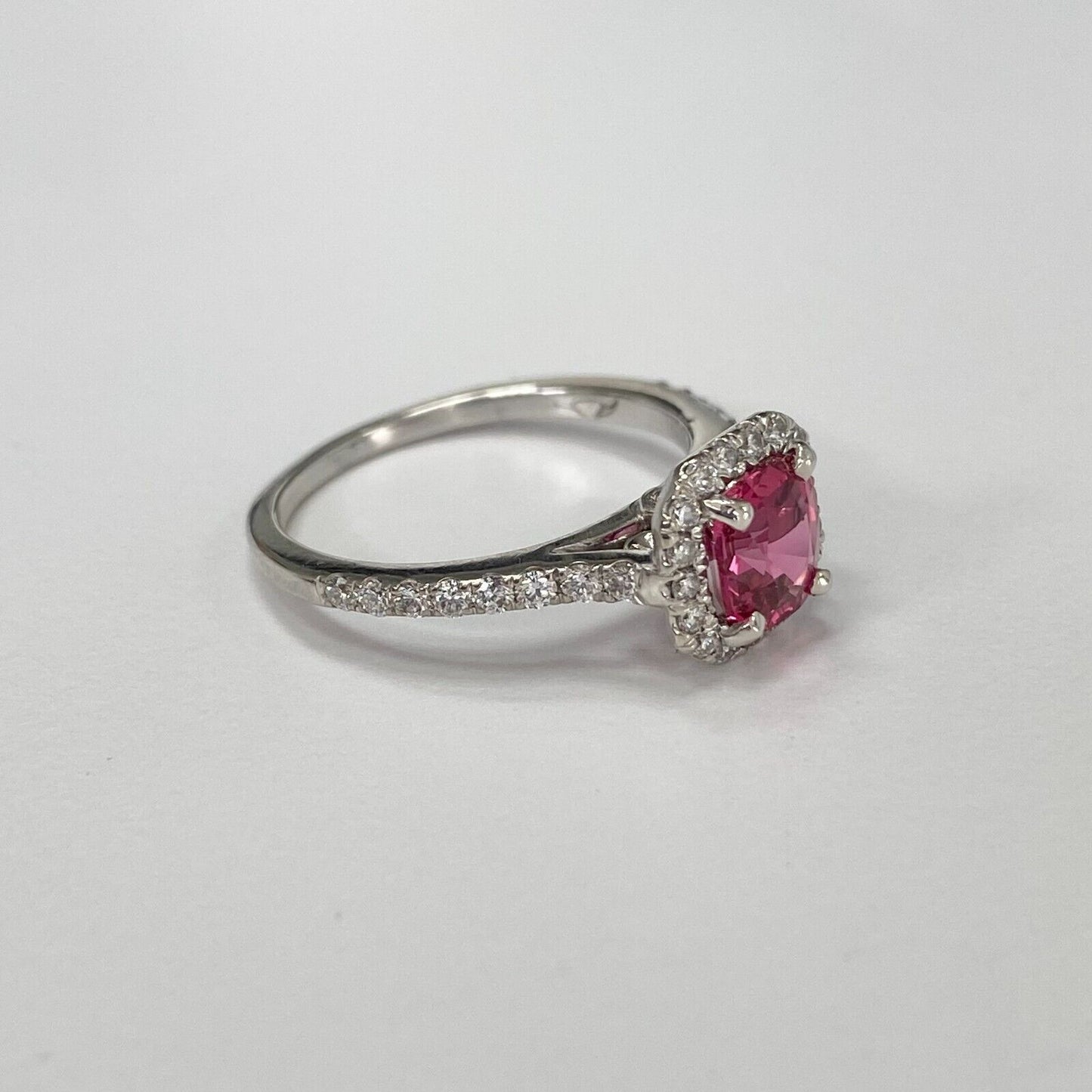 18k Gold 1ct Jedi (Pinkish-Red) Burma Spinel & 0.45ctw Diamond Halo Ring  6us