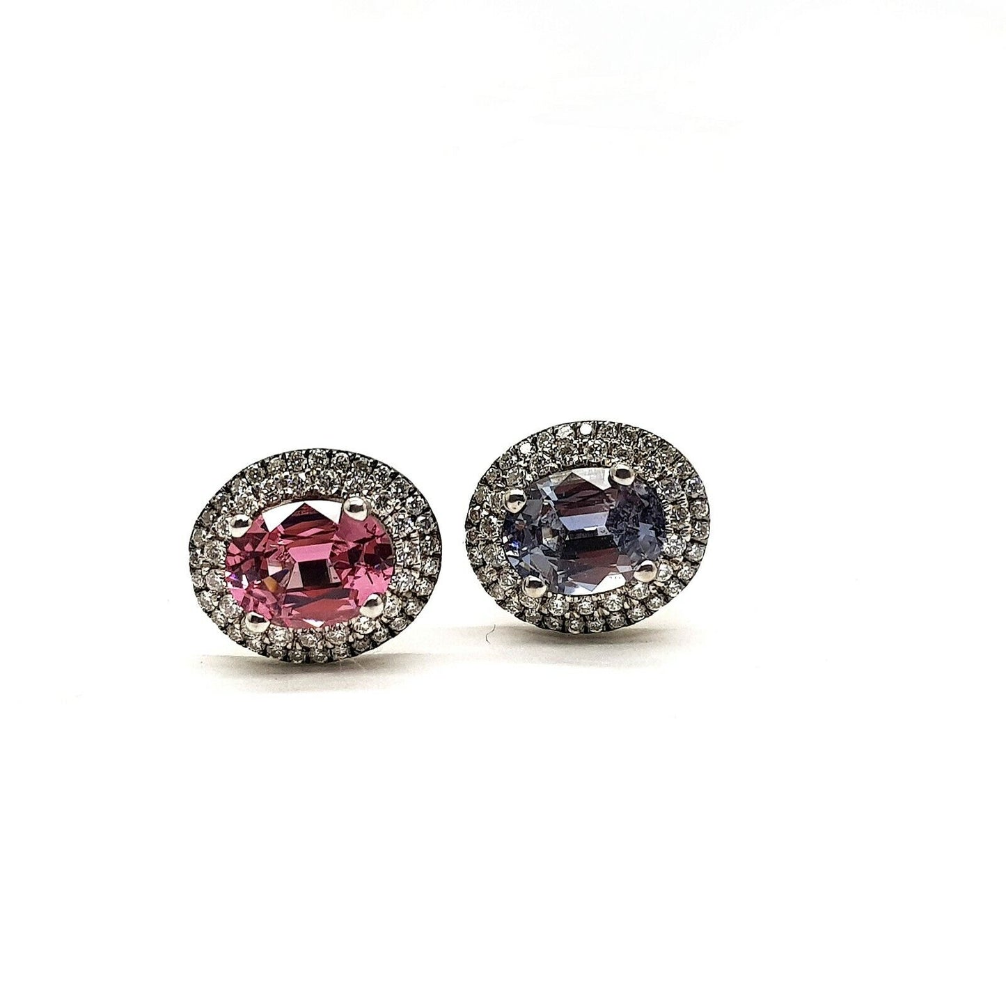 14K White Gold Pink & Gray Spinel 4ctw And Diamonds Earrings