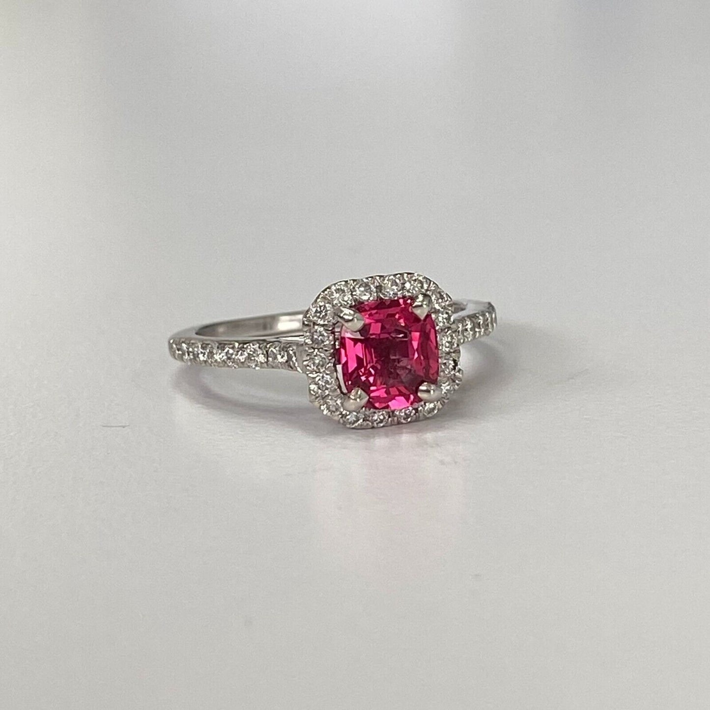 18k Gold 1ct Jedi (Pinkish-Red) Burma Spinel & 0.45ctw Diamond Halo Ring  6us