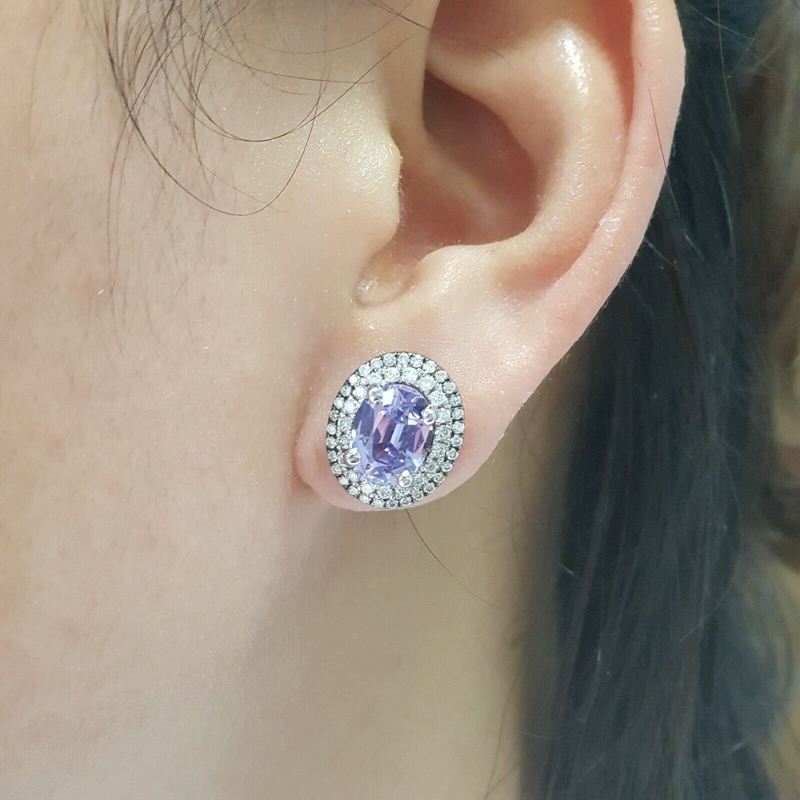 14k White Gold Lavender Spinel 3.98ctw And Diamonds 0.65ctw Earrings