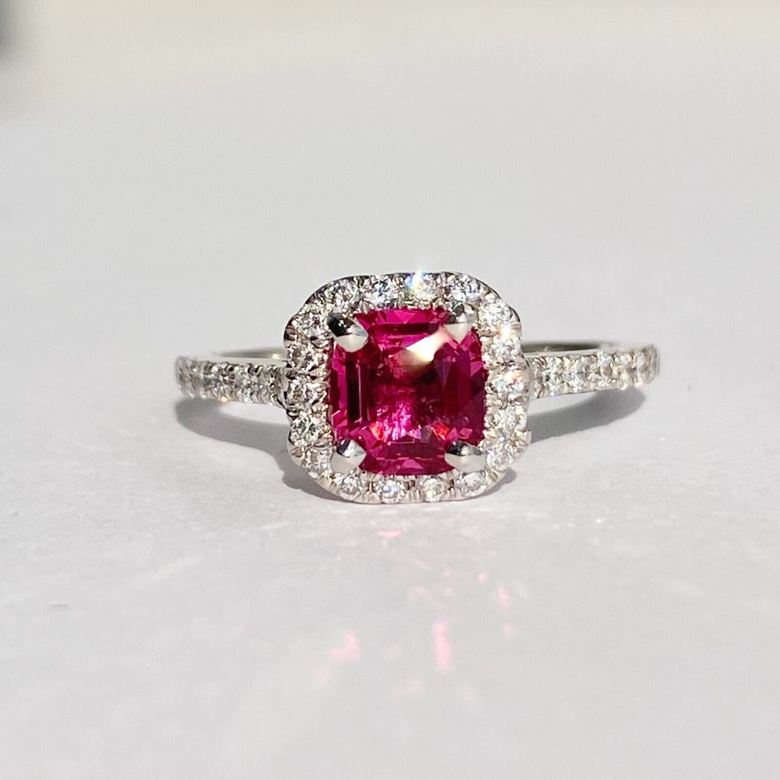 18k Gold 1ct Jedi (Pinkish-Red) Burma Spinel & 0.45ctw Diamond Halo Ring  6us