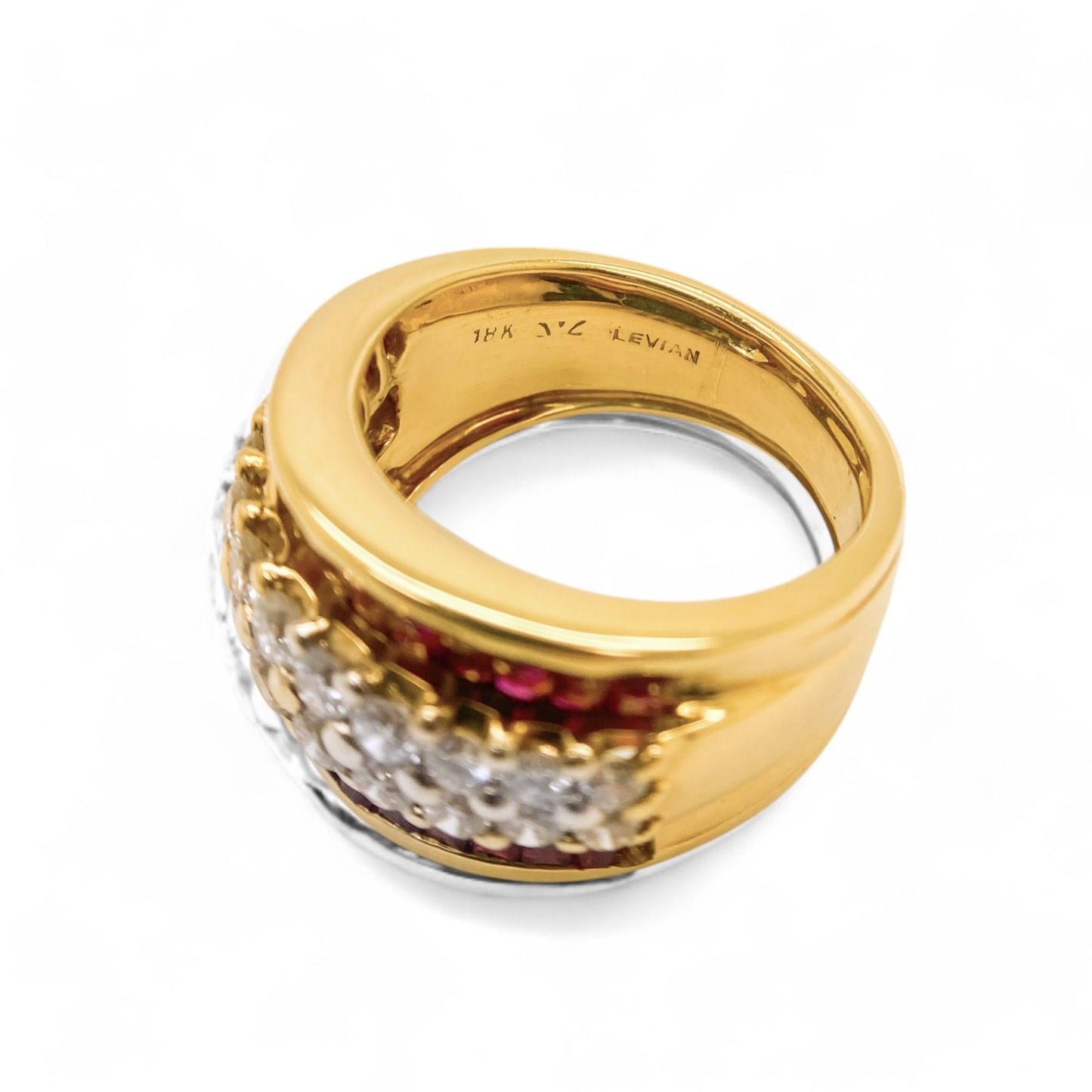 1.28 cttw White Diamond and 2.5 cttw Ruby Ring in 18K Yellow Gold 7US 13.5g