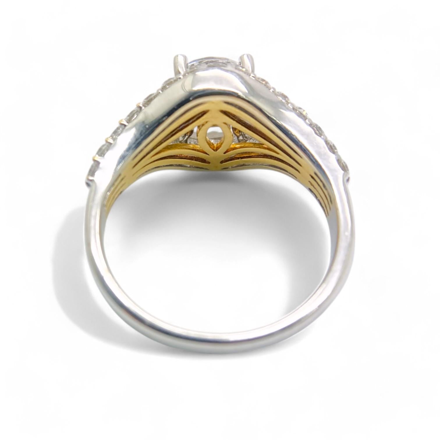 1.0 cttw White Diamond Semi-Mount Ring in 18K White & Yellow Gold 6.5 US 5.8g