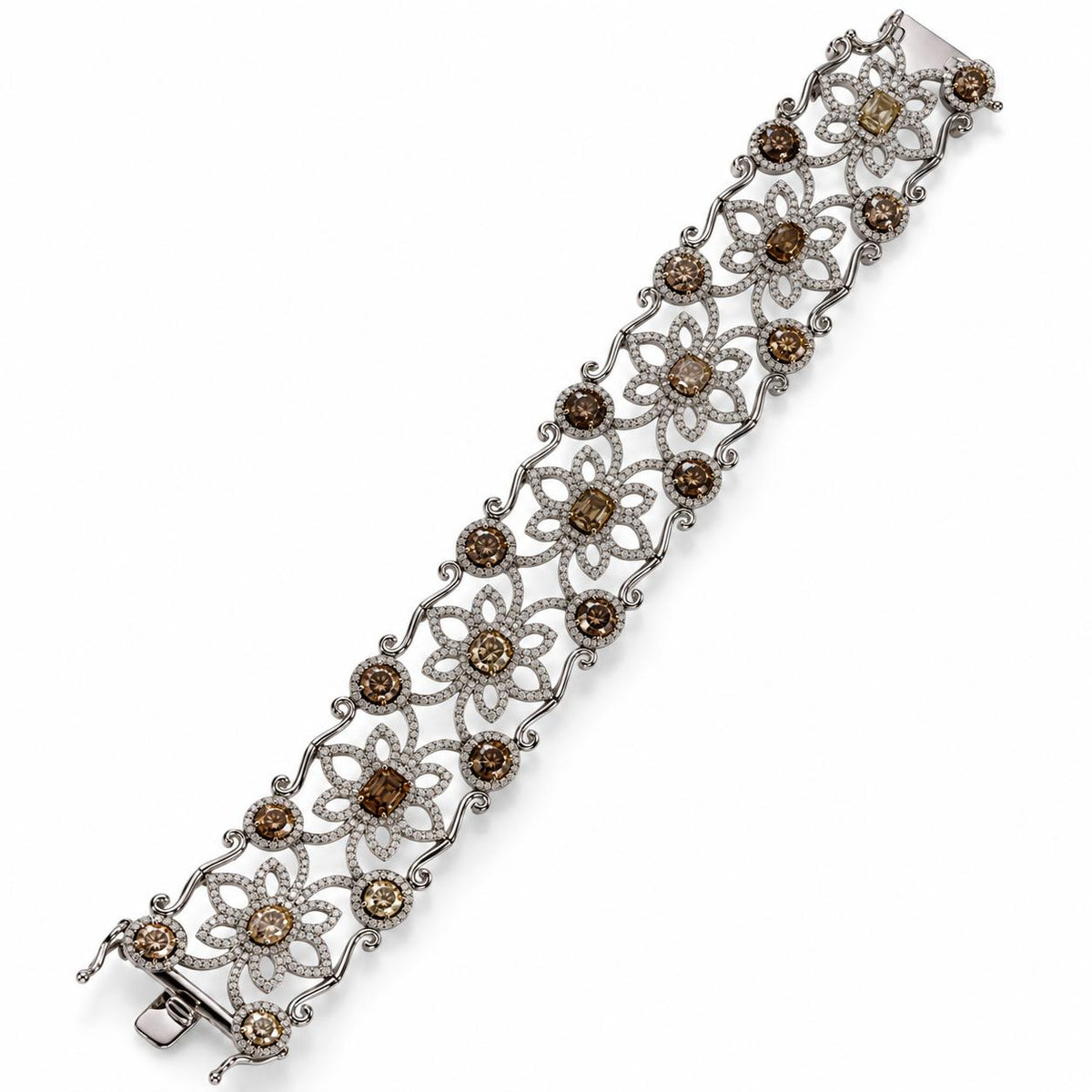 16.08cttw. White & Fancy Yellow Diamond Wide Bracelet in 18k White Gold 71.54g.
