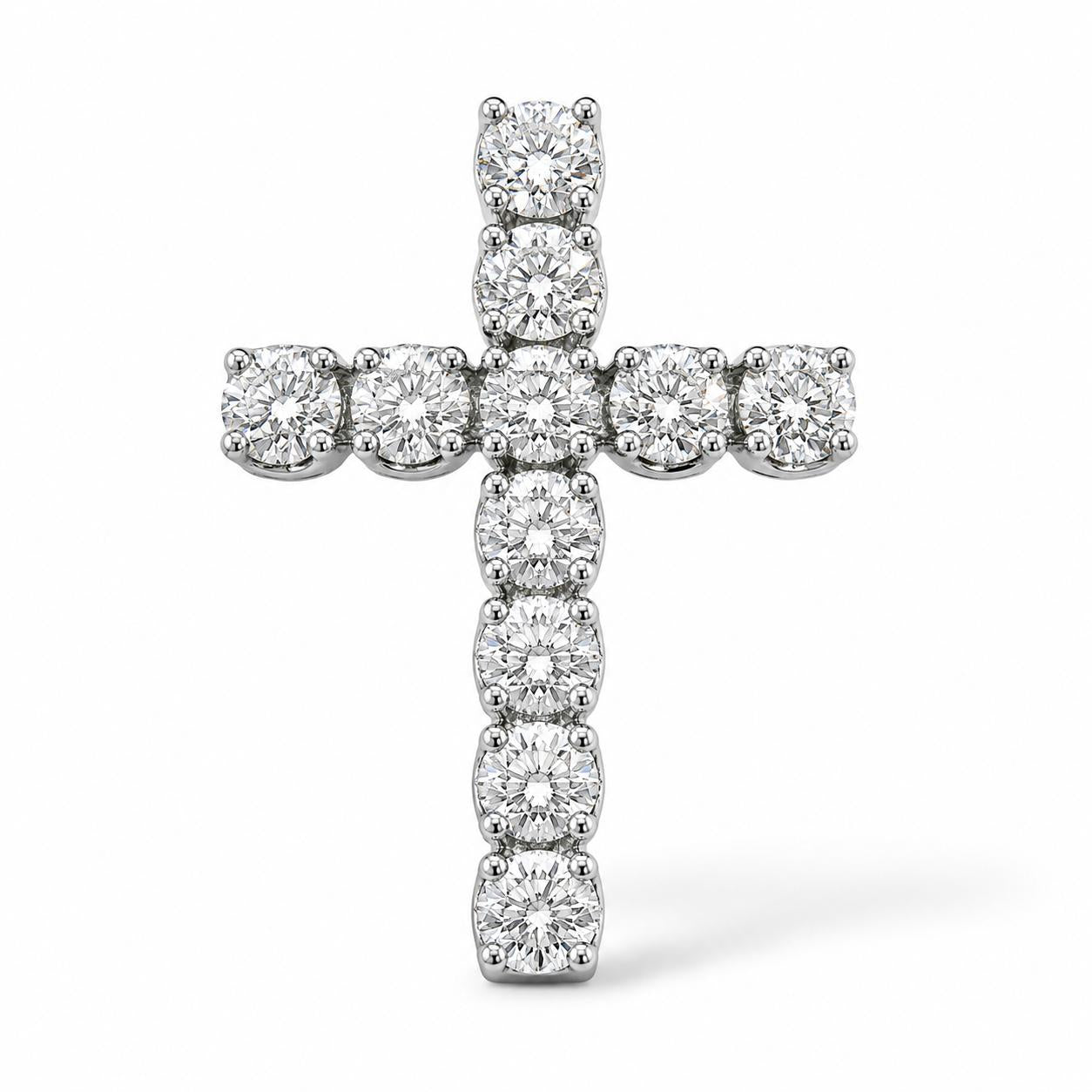 1.10cttw. White Diamond Cross Pendant in 14k White Gold 1.9g.