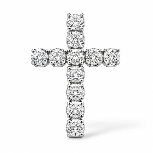 1.10cttw. White Diamond Cross Pendant in 14k White Gold 1.9g.