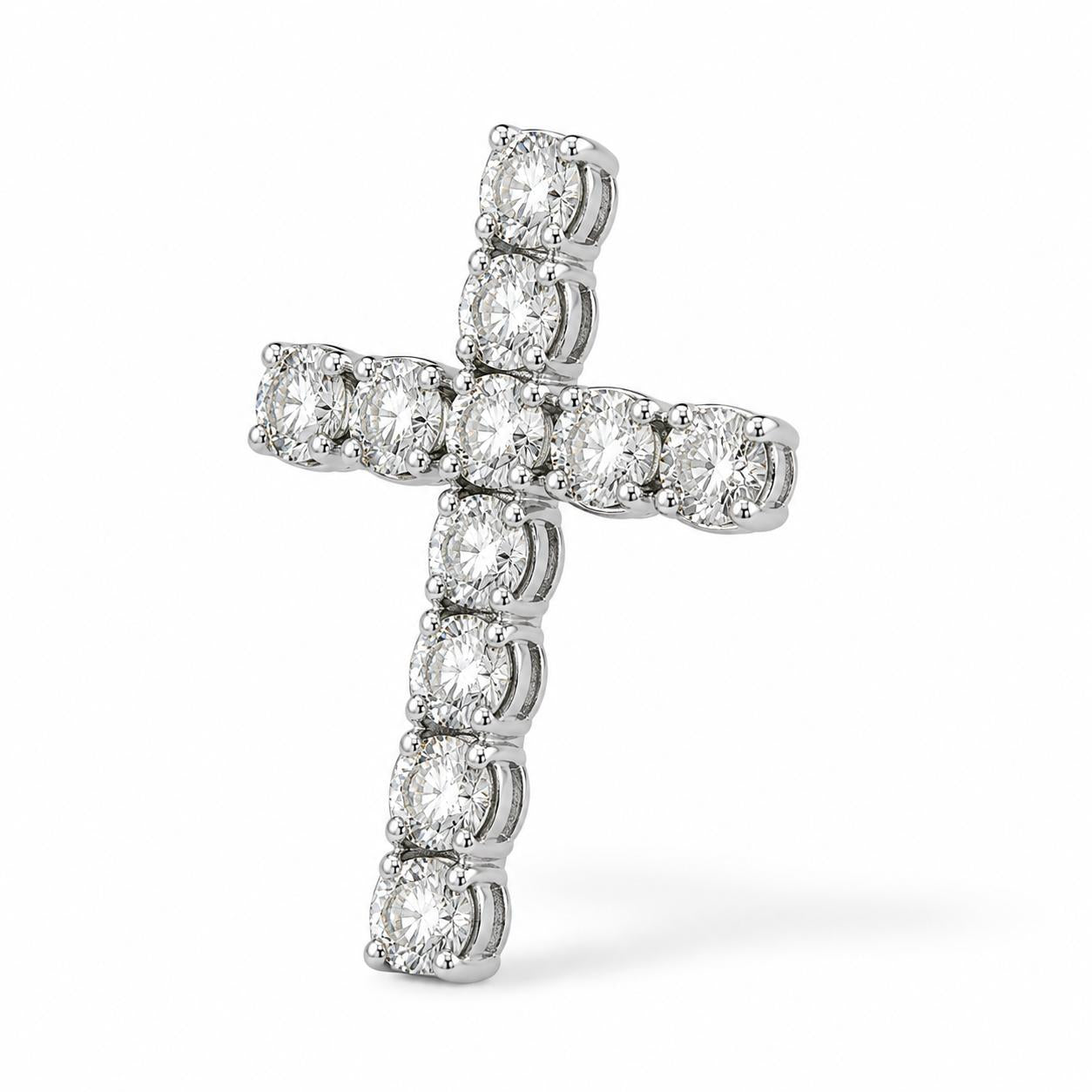 1.10cttw. White Diamond Cross Pendant in 14k White Gold 1.9g.