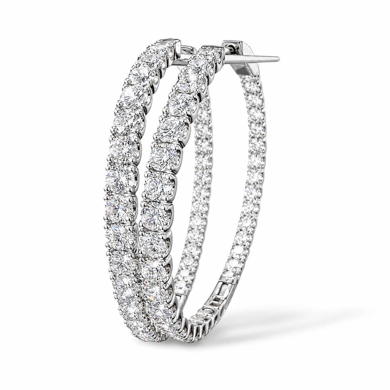 6.40cttw. White Diamond Inside-out Hoop Earrings in 14k White Gold 13.97g.