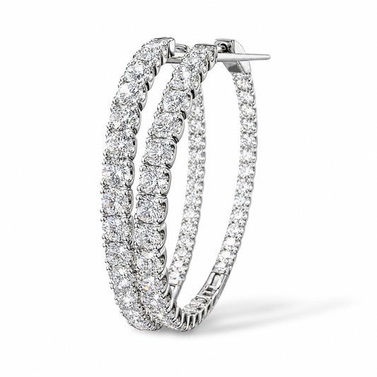 6.40cttw. White Diamond Inside-out Hoop Earrings in 14k White Gold 13.97g.