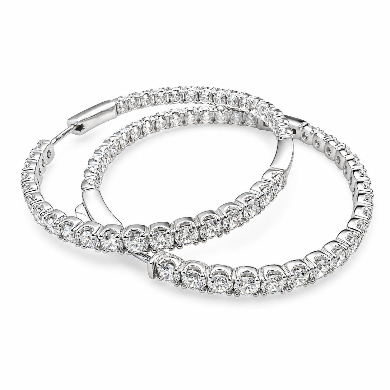 6.40cttw. White Diamond Inside-out Hoop Earrings in 14k White Gold 13.97g.
