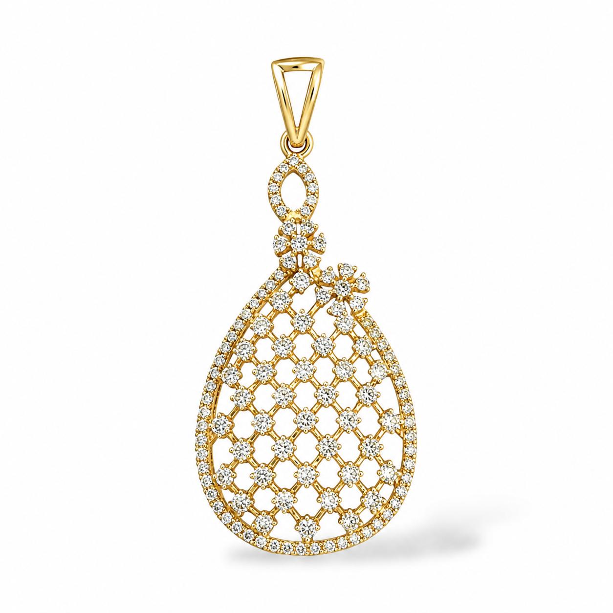 1.15cttw. White Diamond Drop Pendant in 18k Yellow Gold 4.58g.