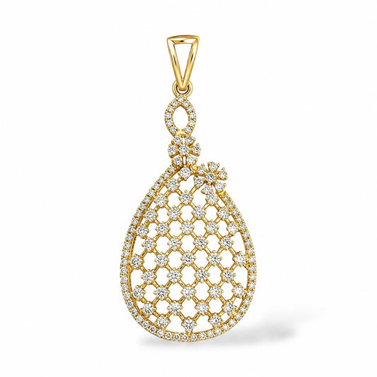 1.15cttw. White Diamond Drop Pendant in 18k Yellow Gold 4.58g.