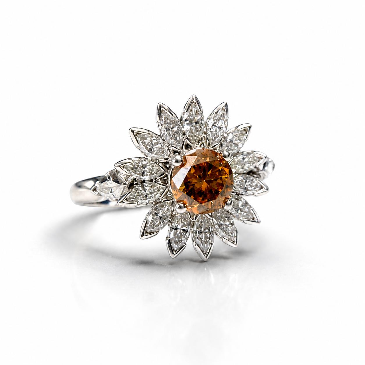GIA 0.93ct. Brown-Orange Diamond & 0.32cttw. White Diamond Platinum Ring 6.25US