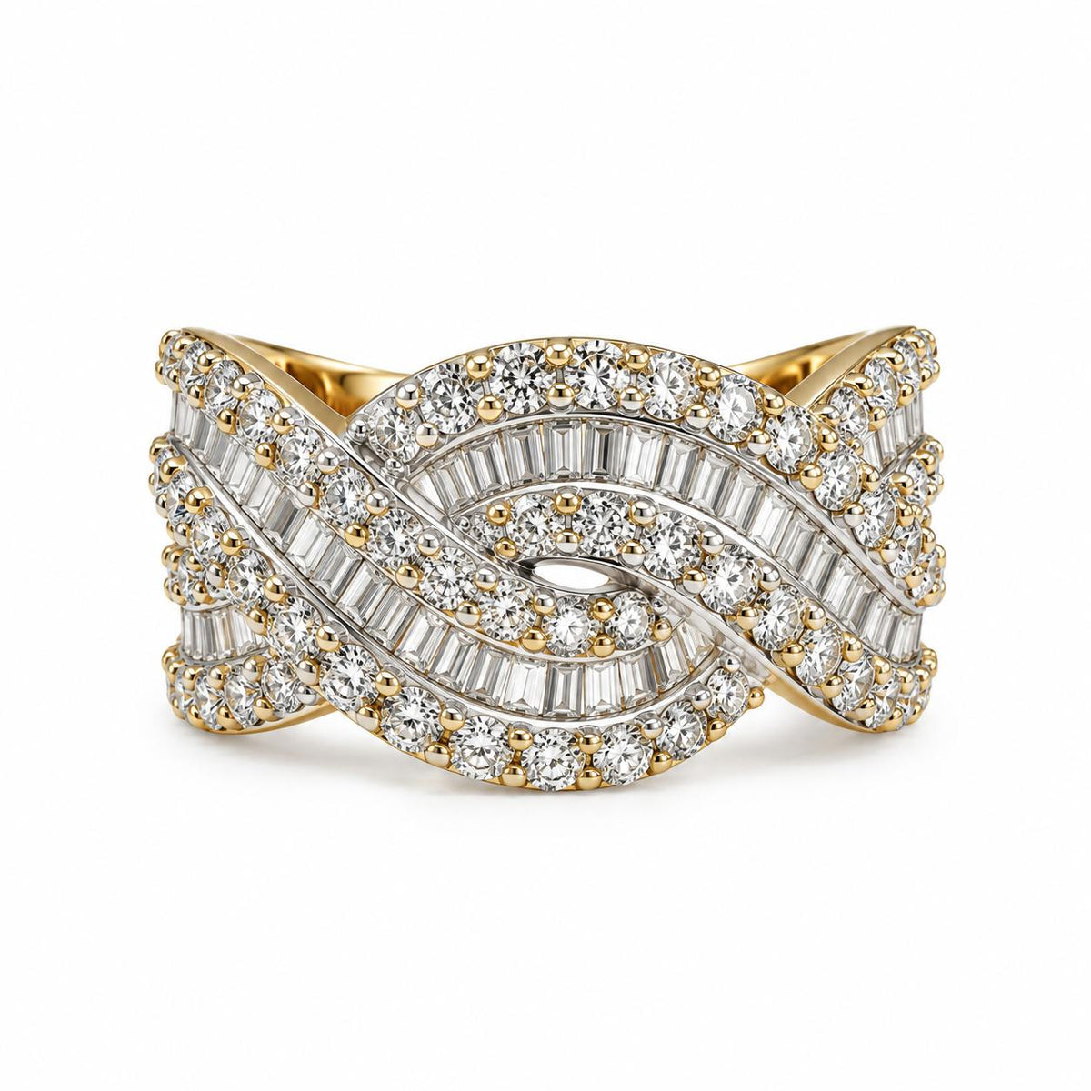 1.80cttw. White Diamond Twisted Ring in 14k Yellow Gold 5.10g. 7.25US