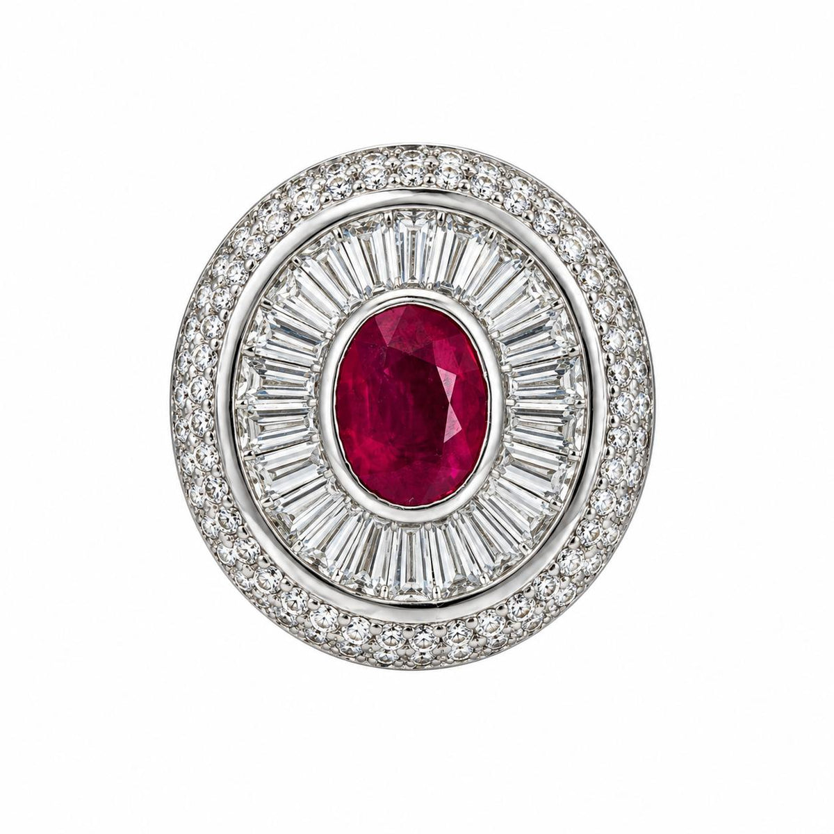 Effy 1ct. Red Ruby & 1.80cttw White Diamond Ring in 14k White Gold 15.30g.