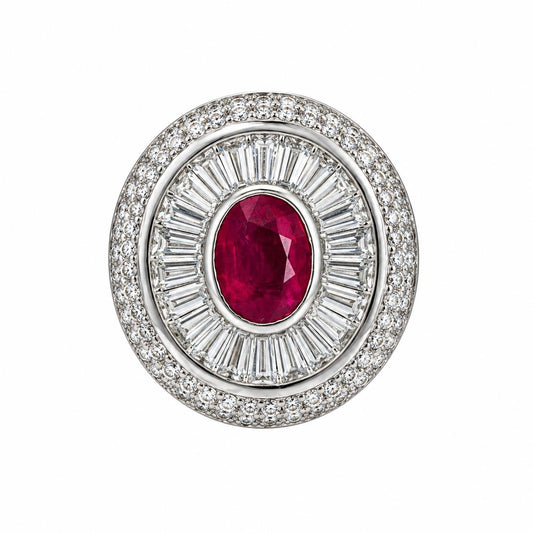 Effy 1ct. Red Ruby & 1.80cttw White Diamond Ring in 14k White Gold 15.30g.