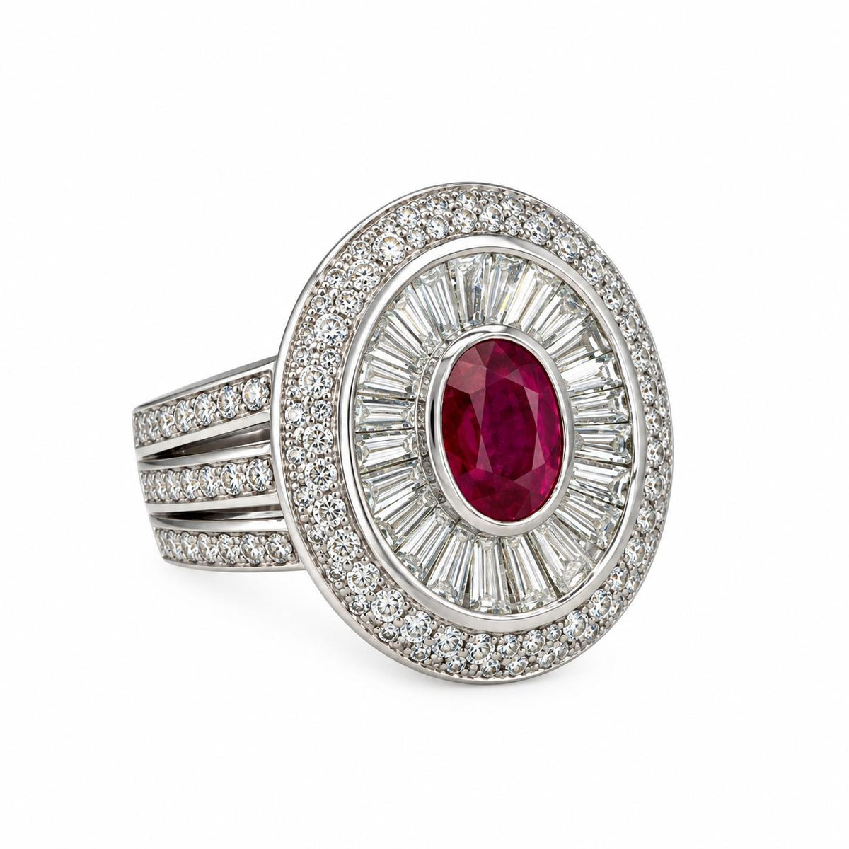 Effy 1ct. Red Ruby & 1.80cttw White Diamond Ring in 14k White Gold 15.30g.