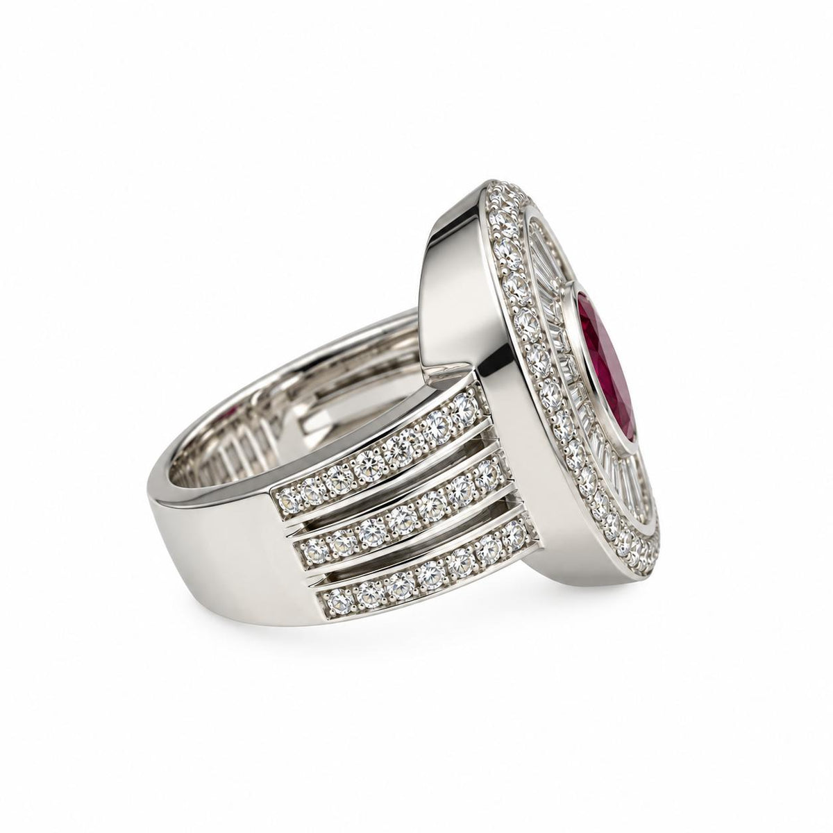 Effy 1ct. Red Ruby & 1.80cttw White Diamond Ring in 14k White Gold 15.30g.