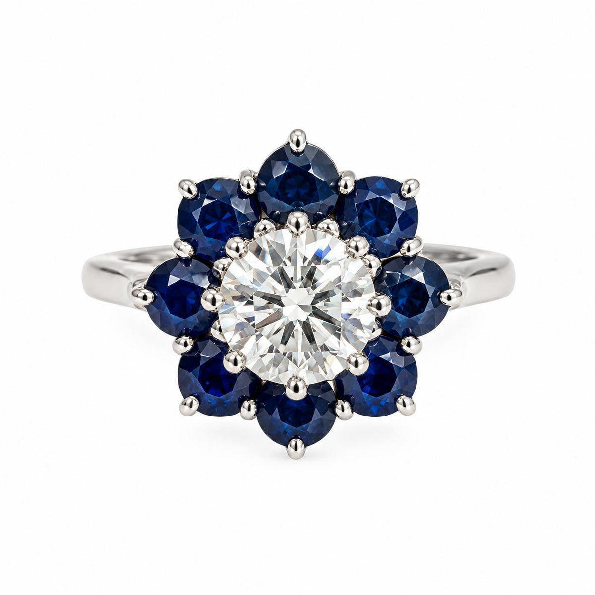 0.52ct. White Diamond & 0.48cttw. Blue Sapphire Ring in 14k White Gold 6US 4g.