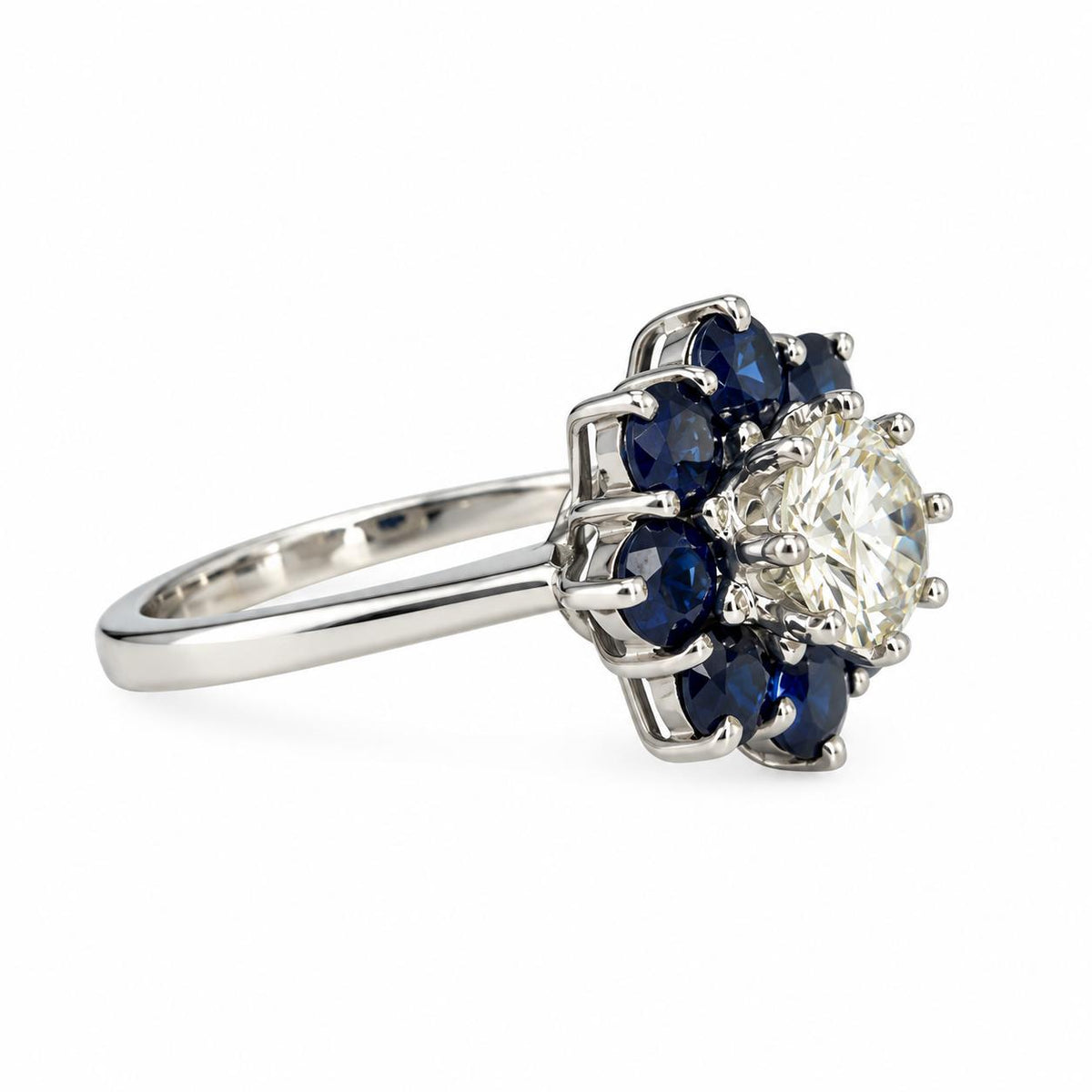 0.52ct. White Diamond & 0.48cttw. Blue Sapphire Ring in 14k White Gold 6US 4g.