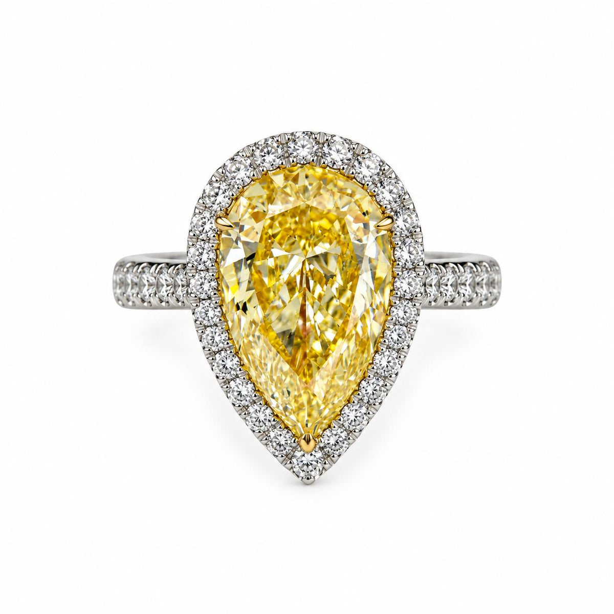 2.55 ct. Fancy Yellow Diamond & 0.46cttw. White Diamond Engagement Ring 18k WG
