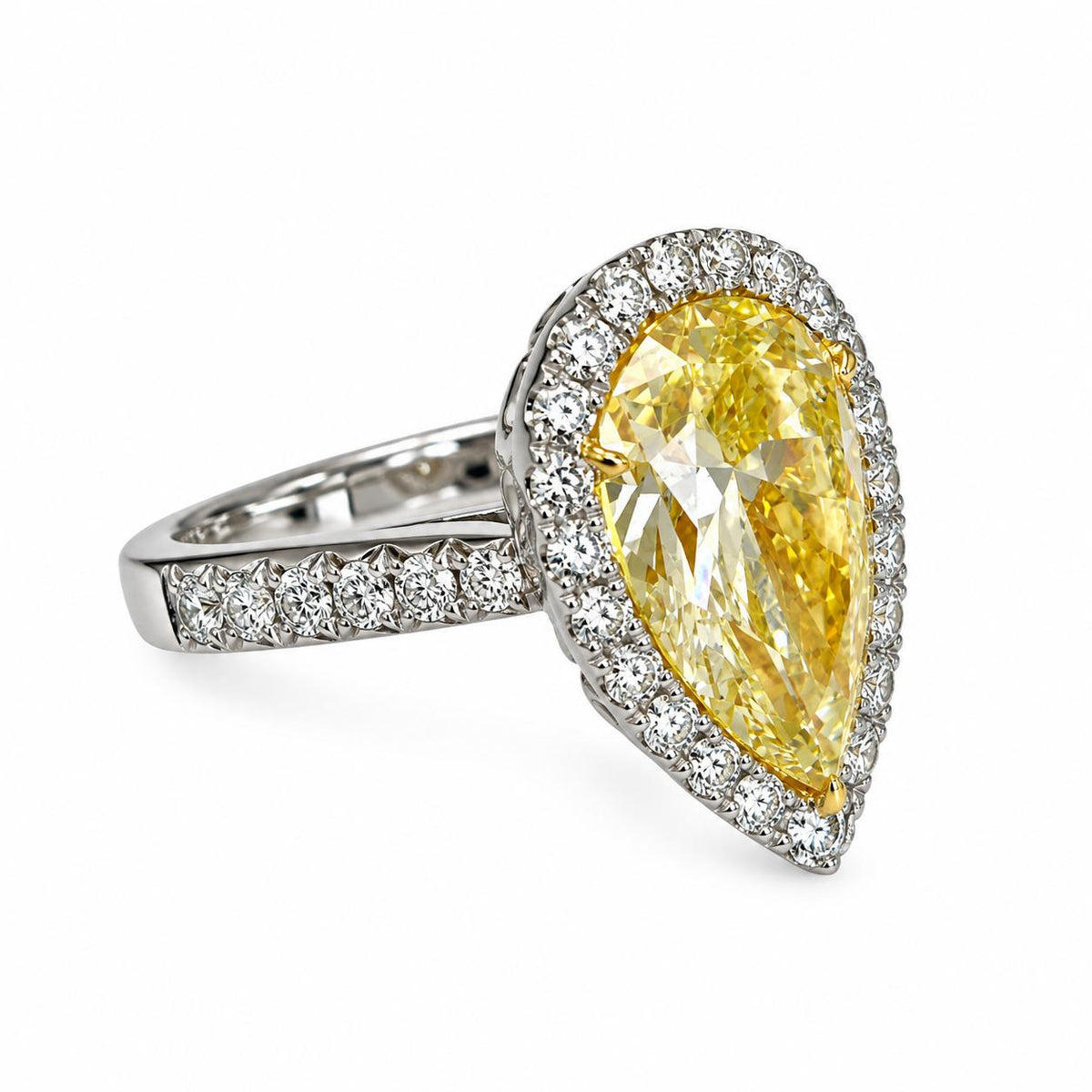 2.55 ct. Fancy Yellow Diamond & 0.46cttw. White Diamond Engagement Ring 18k WG