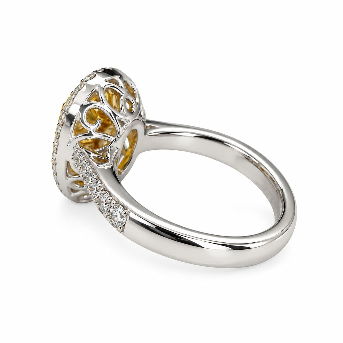 2.55 ct. Fancy Yellow Diamond & 0.46cttw. White Diamond Engagement Ring 18k WG