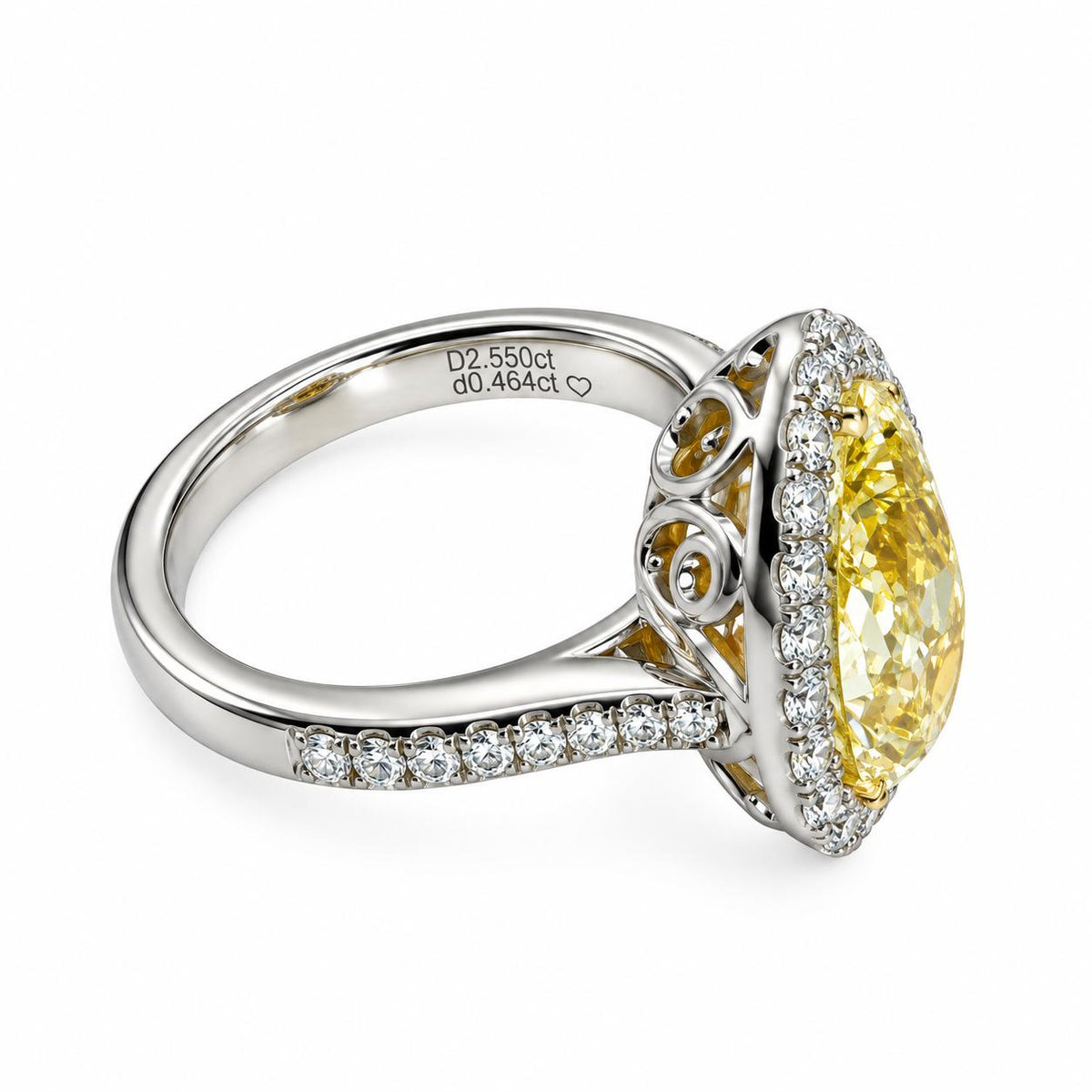 2.55 ct. Fancy Yellow Diamond & 0.46cttw. White Diamond Engagement Ring 18k WG