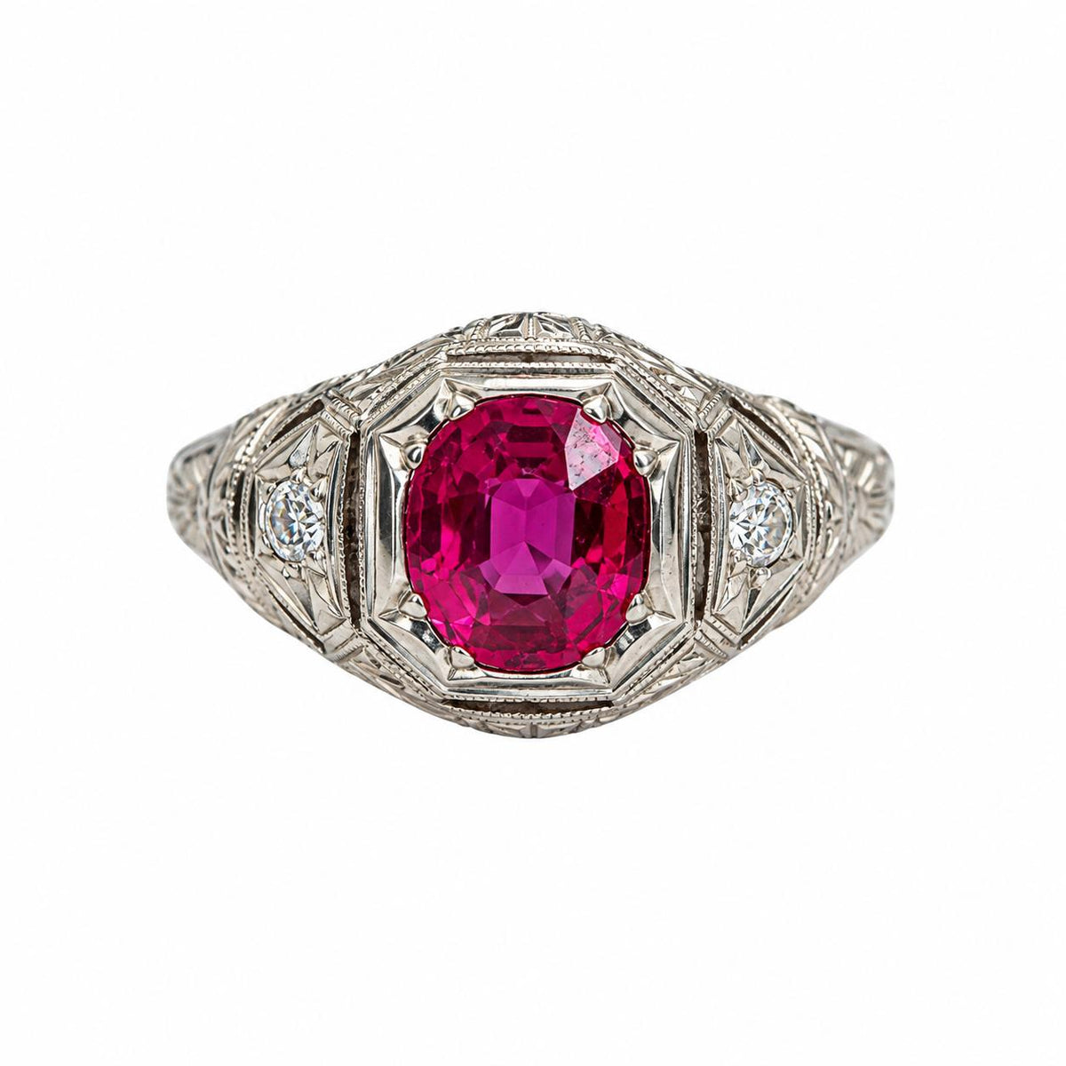 GIA 0.75ct Burma Ruby & White Diamond Platinum Ring 6US 3.03g.
