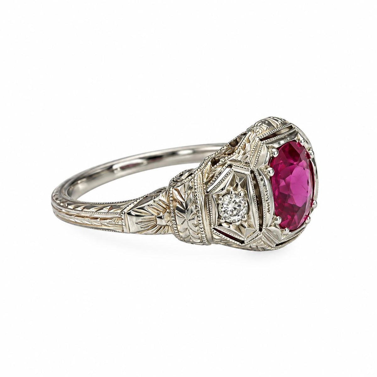 GIA 0.75ct Burma Ruby & White Diamond Platinum Ring 6US 3.03g.