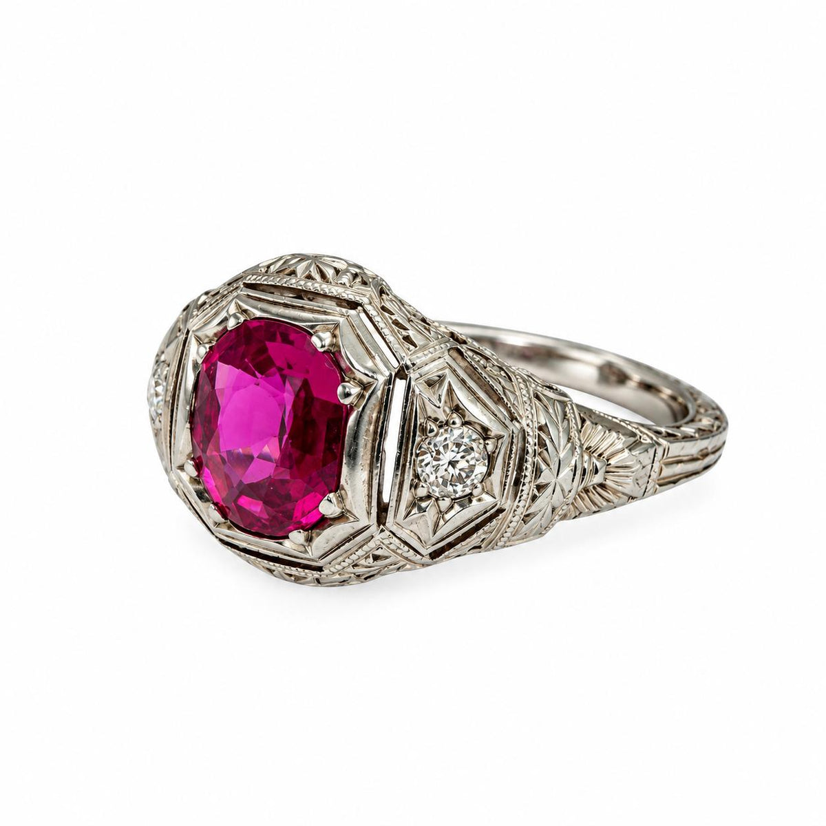 GIA 0.75ct Burma Ruby & White Diamond Platinum Ring 6US 3.03g.