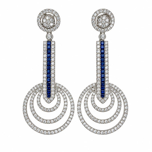 4.75cttw White Diamond & 0.25cttw Sapphire Drop Earrings in 18k White Gold 13.6g