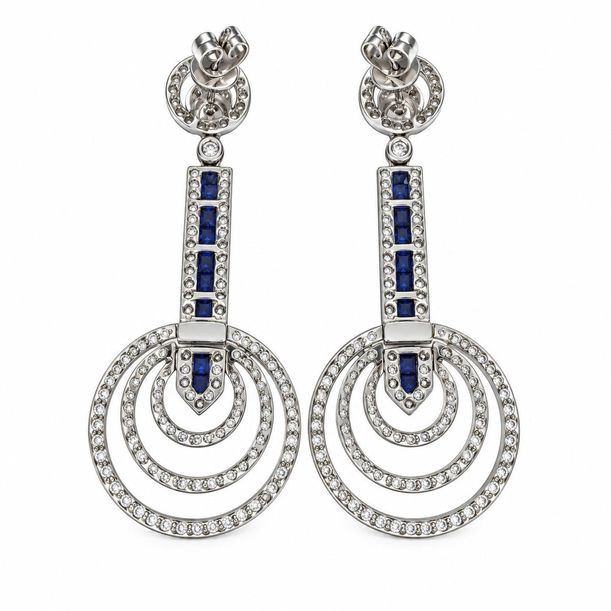 4.75cttw White Diamond & 0.25cttw Sapphire Drop Earrings in 18k White Gold 13.6g