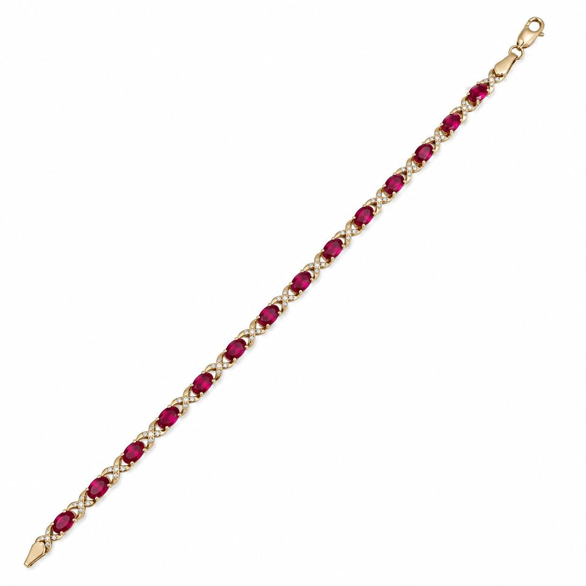 Vintage 4.50cttw Ruby & White Diamond Bracelet in 14k Yellow Gold 5.34g. 7inch