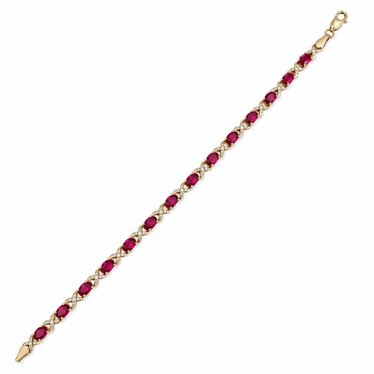 Vintage 4.50cttw Ruby & White Diamond Bracelet in 14k Yellow Gold 5.34g. 7inch
