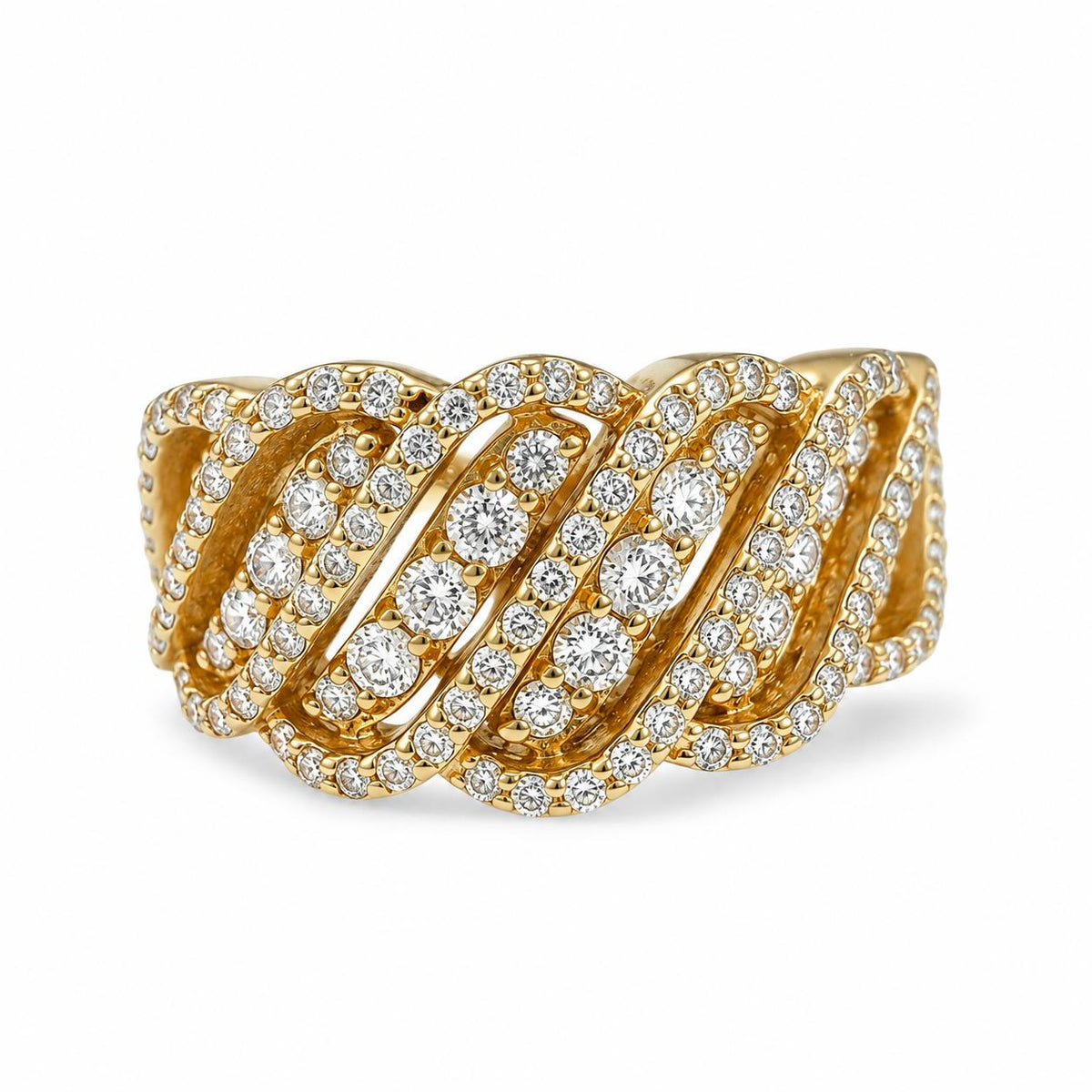 1.10cttw. White Diamond Slant Row Diamond Ring in 14k Yellow Gold 8US 5.86g.