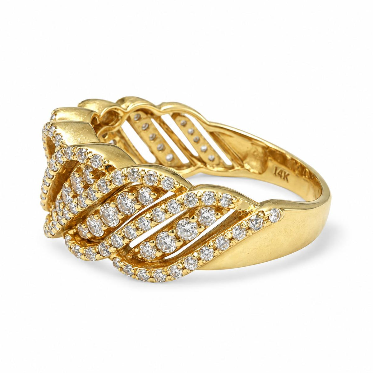1.10cttw. White Diamond Slant Row Diamond Ring in 14k Yellow Gold 8US 5.86g.