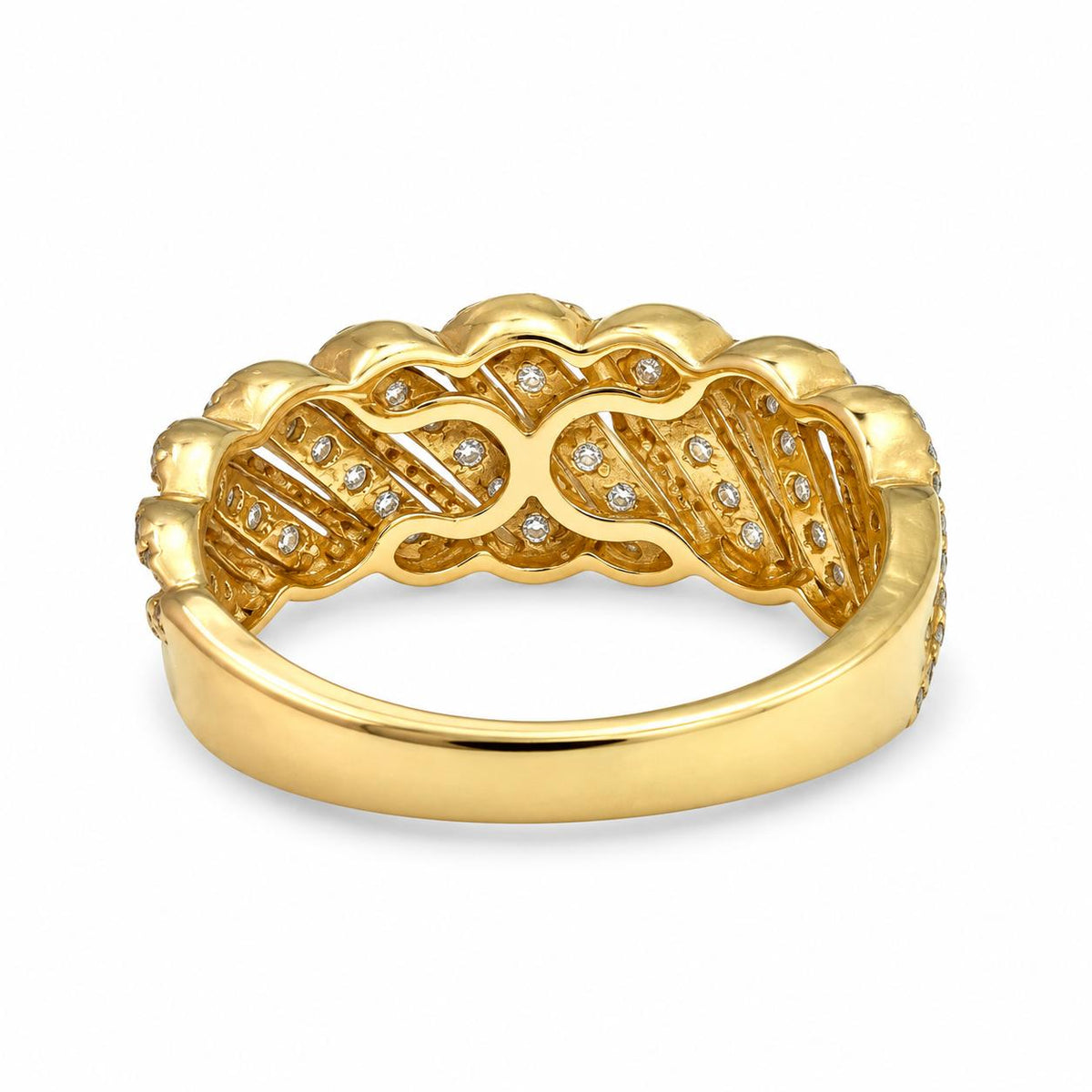 1.10cttw. White Diamond Slant Row Diamond Ring in 14k Yellow Gold 8US 5.86g.