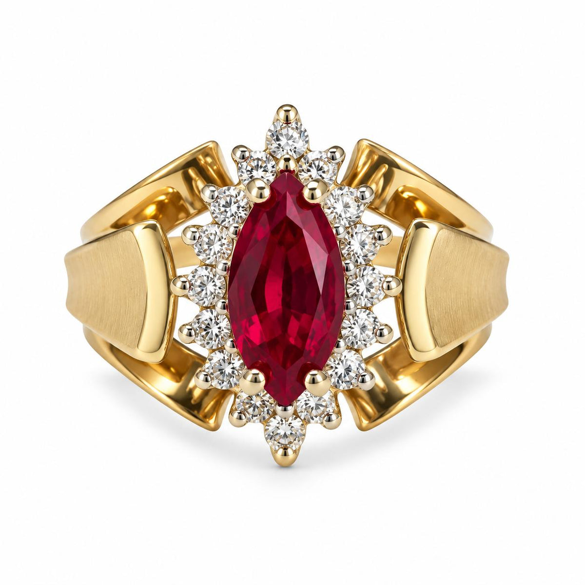 0.48ct. Red Ruby & 0.25cttw White Diamond Ring in 14k Yellow Gold 7.25US 6.16g.