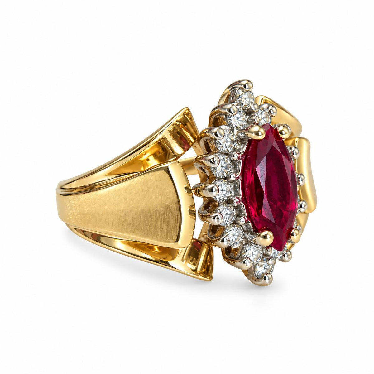 0.48ct. Red Ruby & 0.25cttw White Diamond Ring in 14k Yellow Gold 7.25US 6.16g.