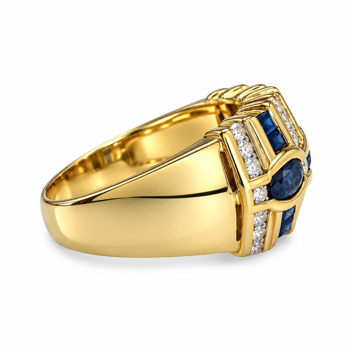 Vintage 18k Yellow Gold Ring with White Diamonds & Blue Sapphiers 7.96G 9US