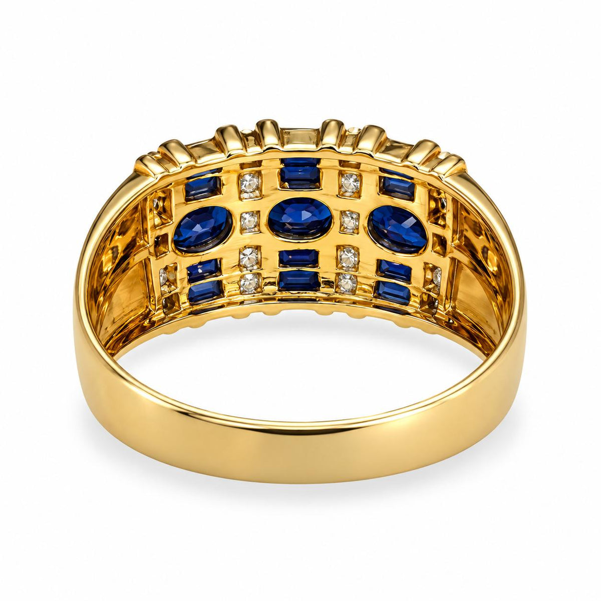 Vintage 18k Yellow Gold Ring with White Diamonds & Blue Sapphiers 7.96G 9US