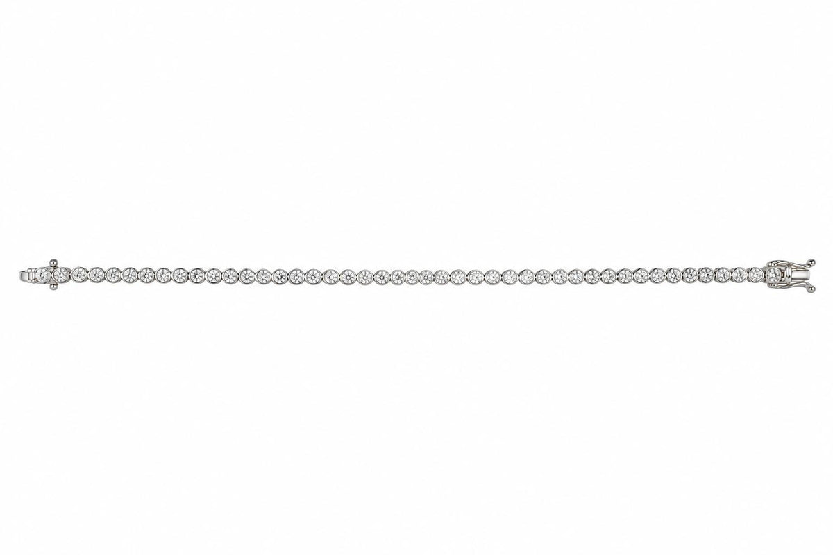 6.42cttw. White Diamond Bezel Set Tennis Bracelet in 14k White Gold 8.68g. 7"