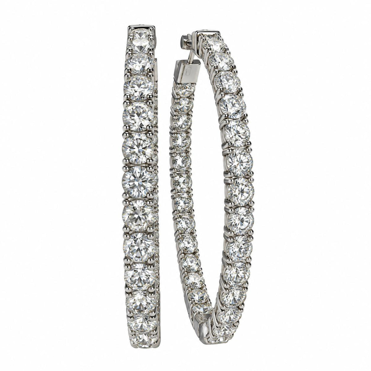 6.40cttw. White Diamond Oval  Inside Out Hoop Earring in 14k White Gold 10.88g.