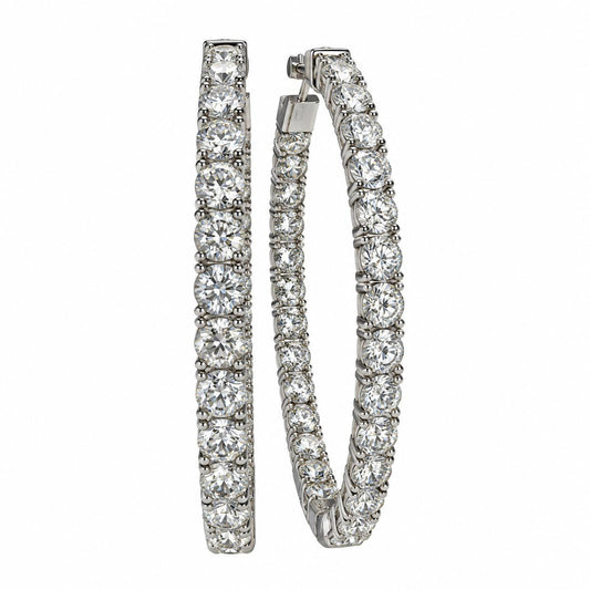 6.40cttw. White Diamond Oval  Inside Out Hoop Earring in 14k White Gold 10.88g.