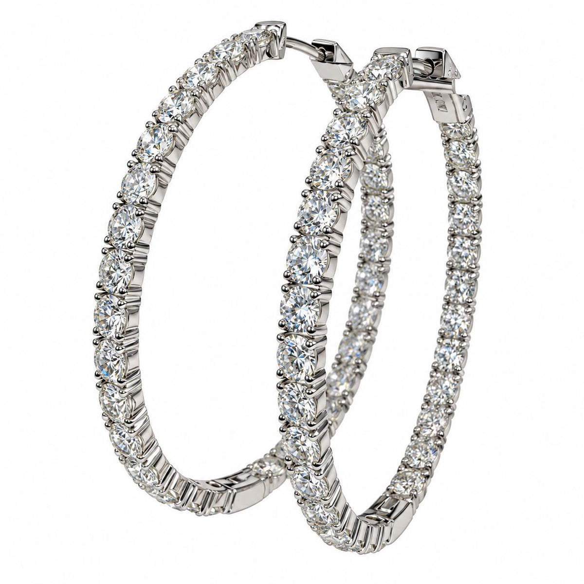 6.40cttw. White Diamond Oval  Inside Out Hoop Earring in 14k White Gold 10.88g.