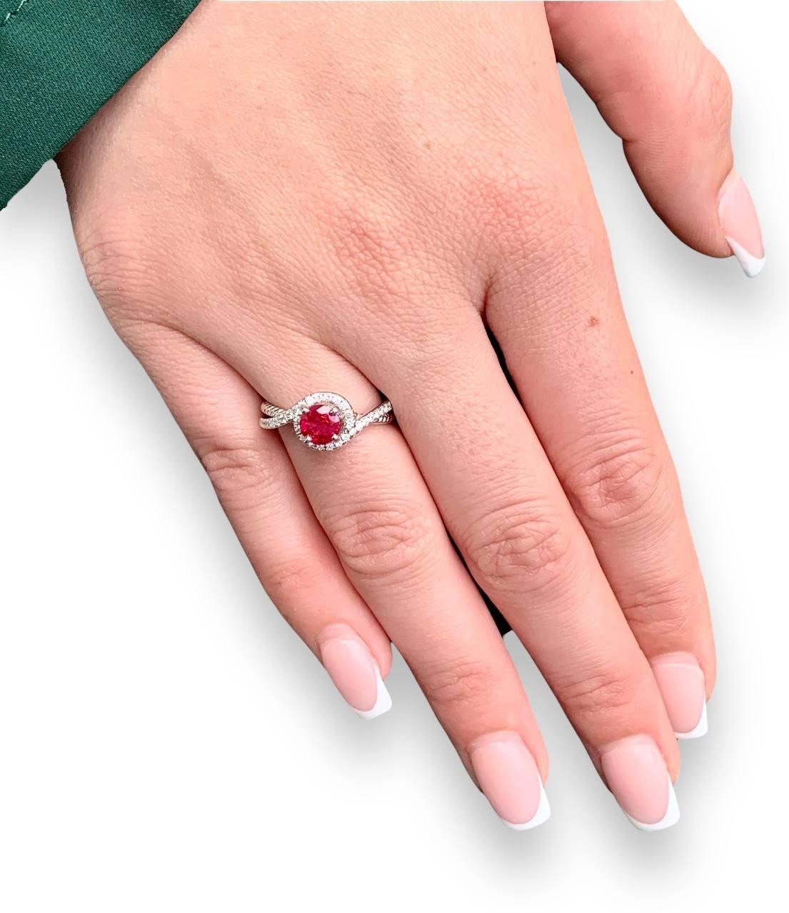 1.02 ct. Heated Ruby & White Diamonds in 14k White Gold Ring