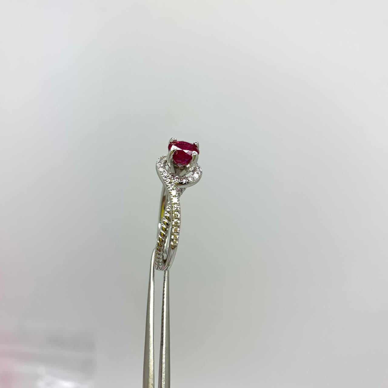 1.02 ct. Heated Ruby & White Diamonds in 14k White Gold Ring