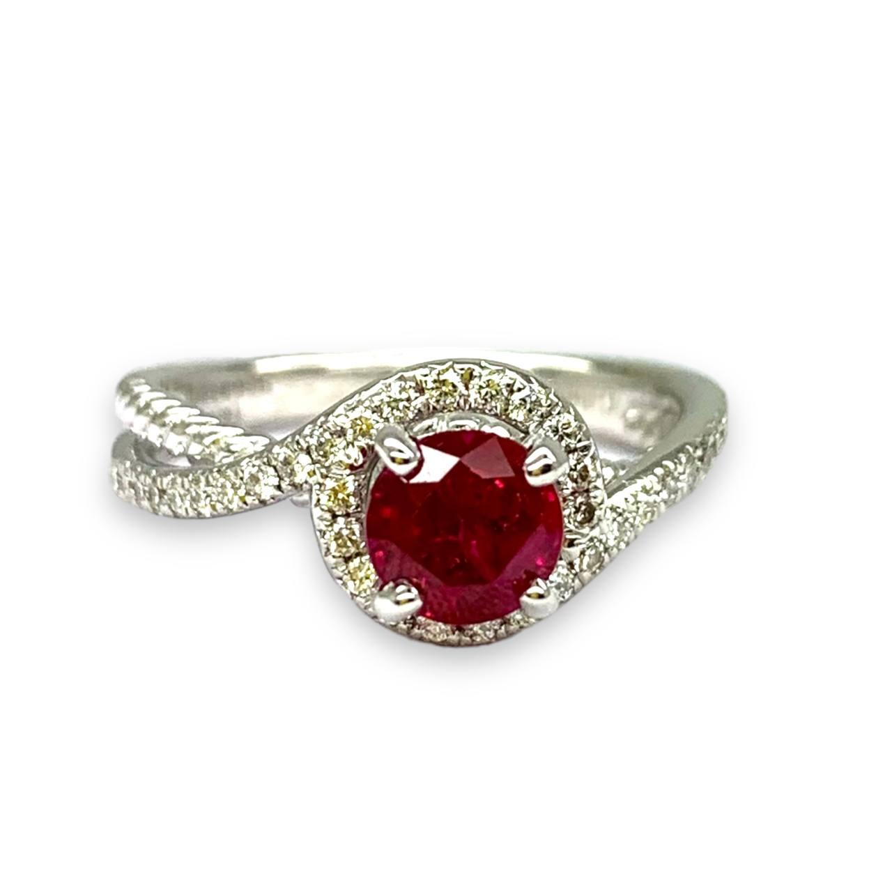 1.02 ct. Heated Ruby & White Diamonds in 14k White Gold Ring